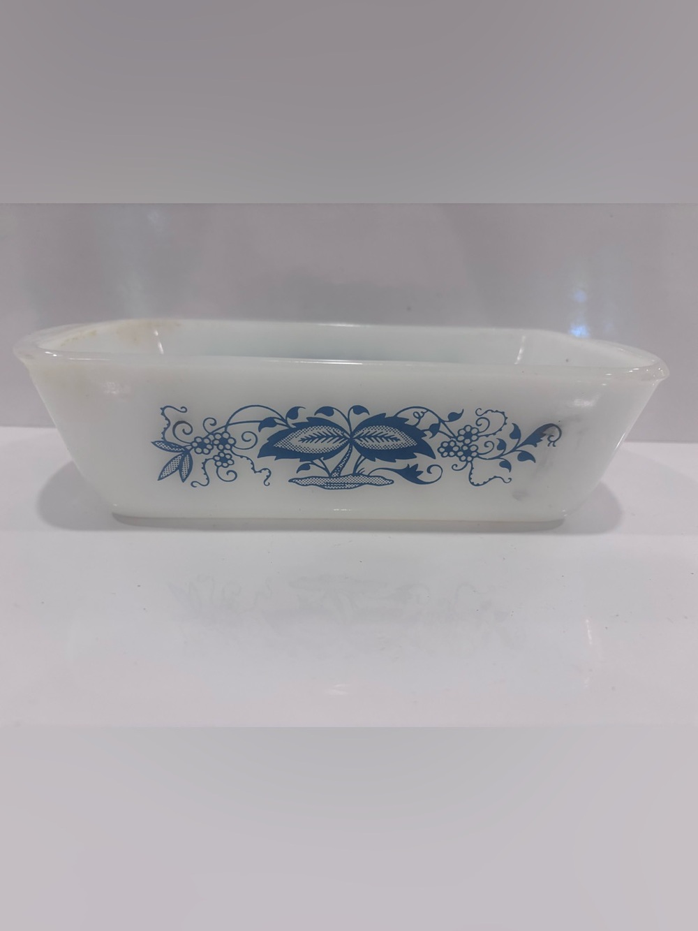 Vintage Glasbake Blue Grape Milk Glass Loaf Pan Refrigerator Dish 522-B